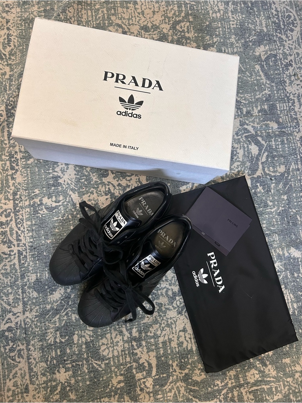 Prada x Adidas Black Leather Superstar Sneakers